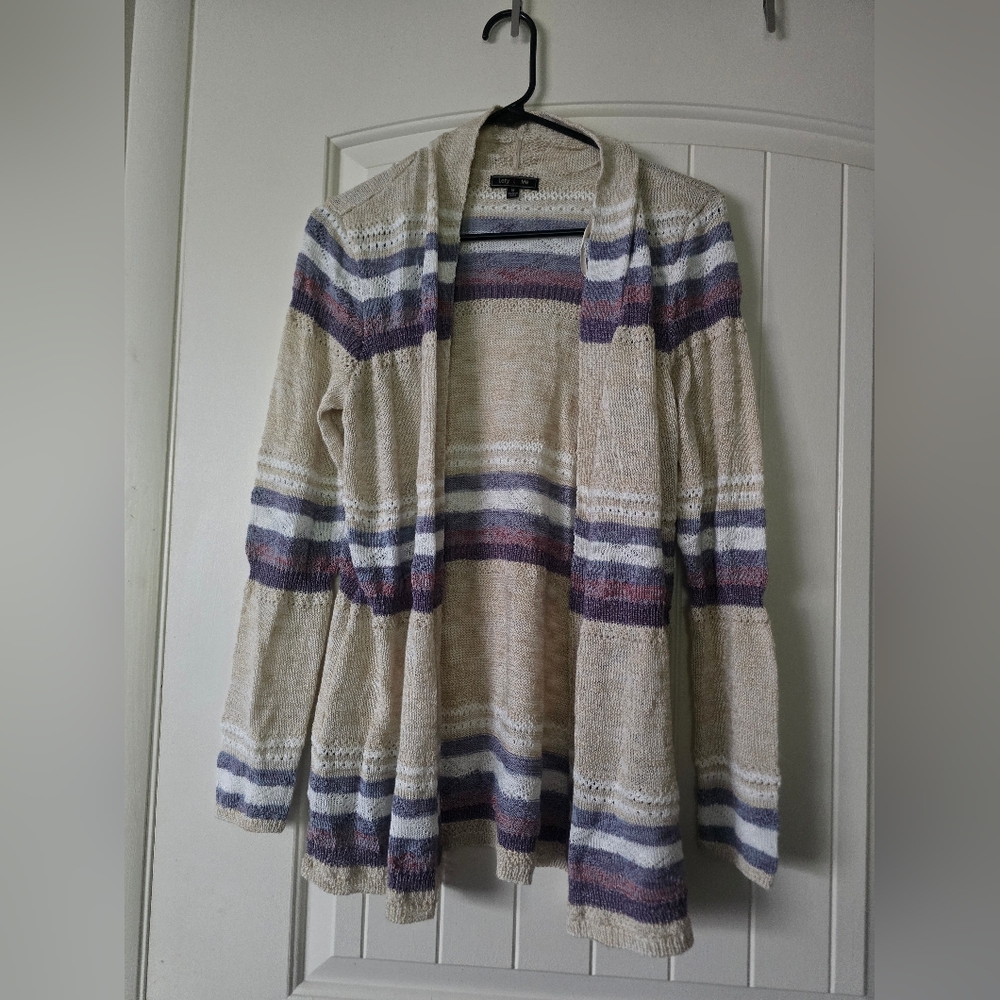 Striped Open-Front Cardigan Sweater